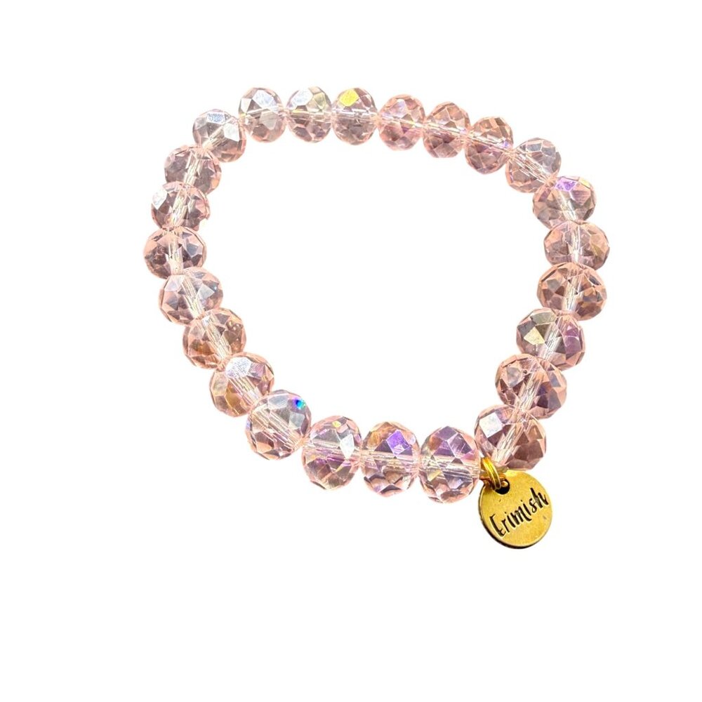 Erimish Bracelet Pink Crystal Beaded Stretch Layering Gold-Tone Charm